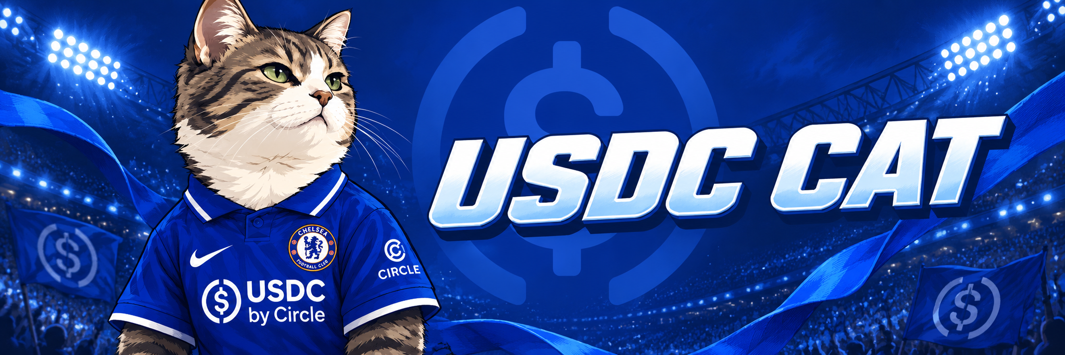 USDC CAT stadium banner, the captain in a royal blue kit under floodlights
